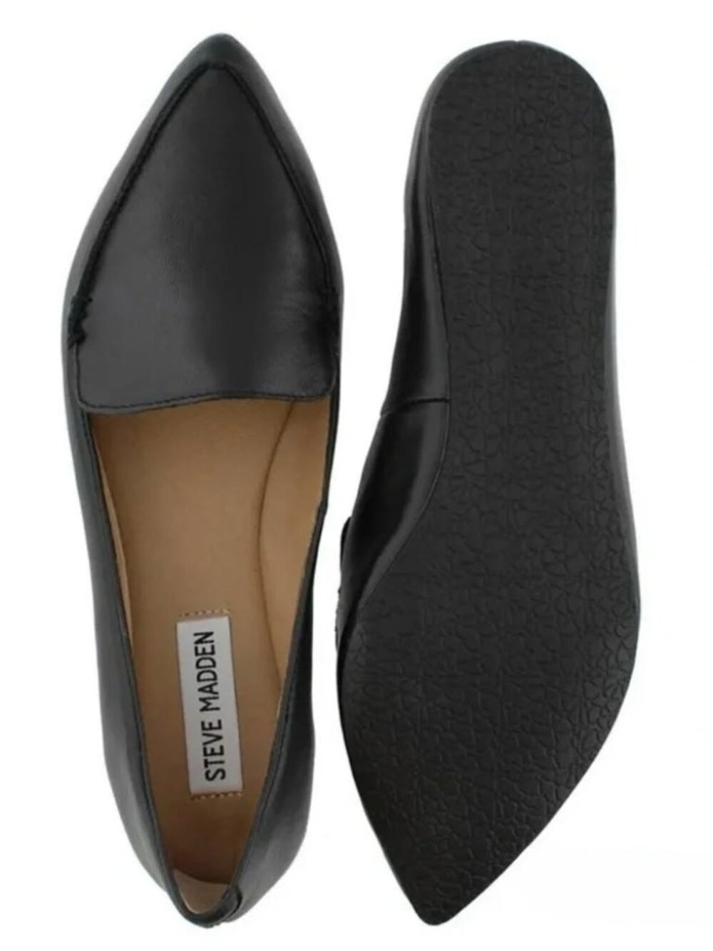 NEW IN BOX Steve Madden Feather Pointed Leather Loafers, Black